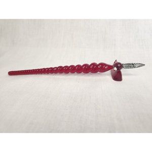 Authentic Models (AM) Hand Blown Dark Red Glass Stylus Calligraphy Pen Sprial
